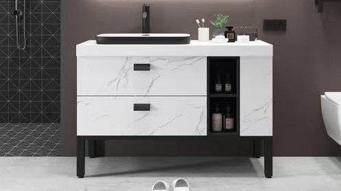 38-46 in Width Acrylic 3 Door Bathroom Vanity Set with Mirror and Wall Hanging Cabinet