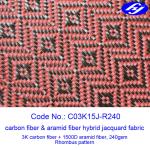Jacquard Woven Carbon Aramid Fabric / Red Carbon Fiber Cloth With Rhombus