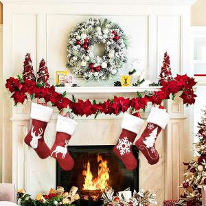 Quality Christmas Stockings Set, 4 Pcs Large Christmas Stocking Soft Classic Red White Fireplace Hanging for Xmas Party Decor wholesale