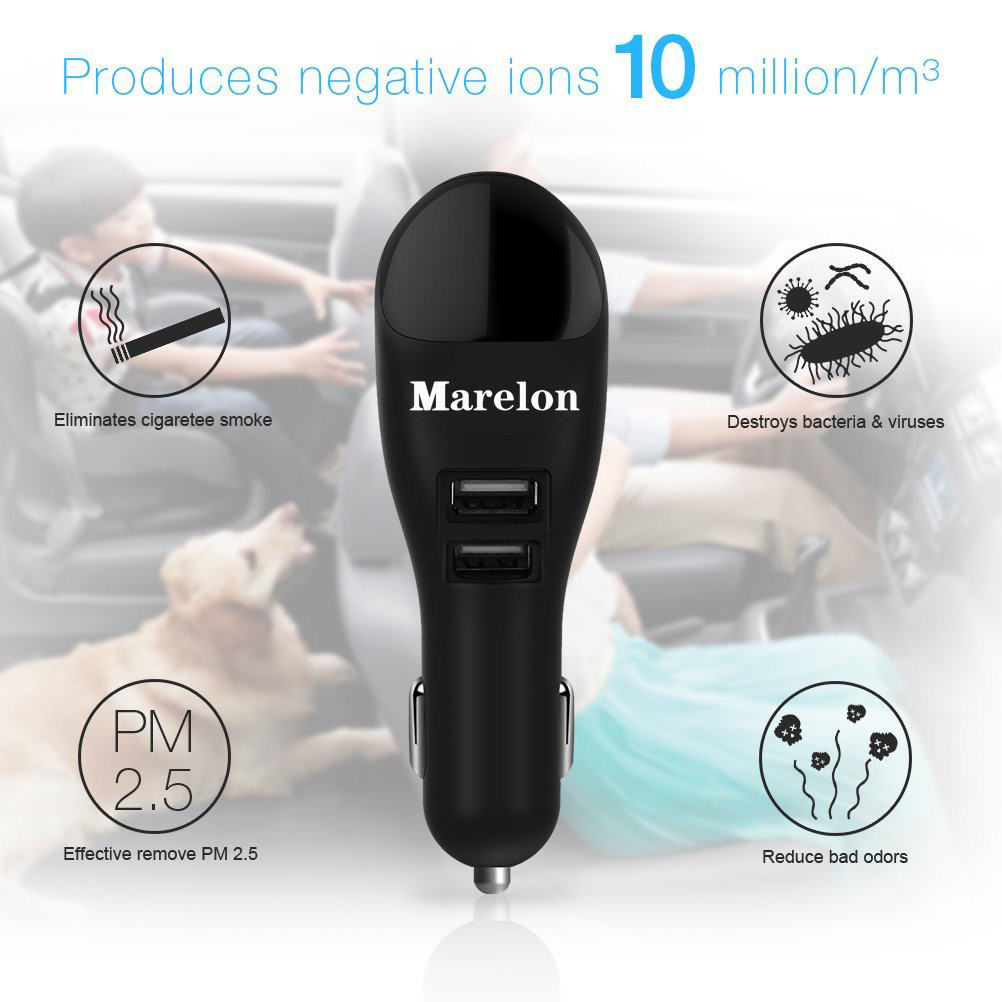 2 USB Port Smart Car Charger With Ionic Air Cleaner Ionizer , Car Air Purifier
