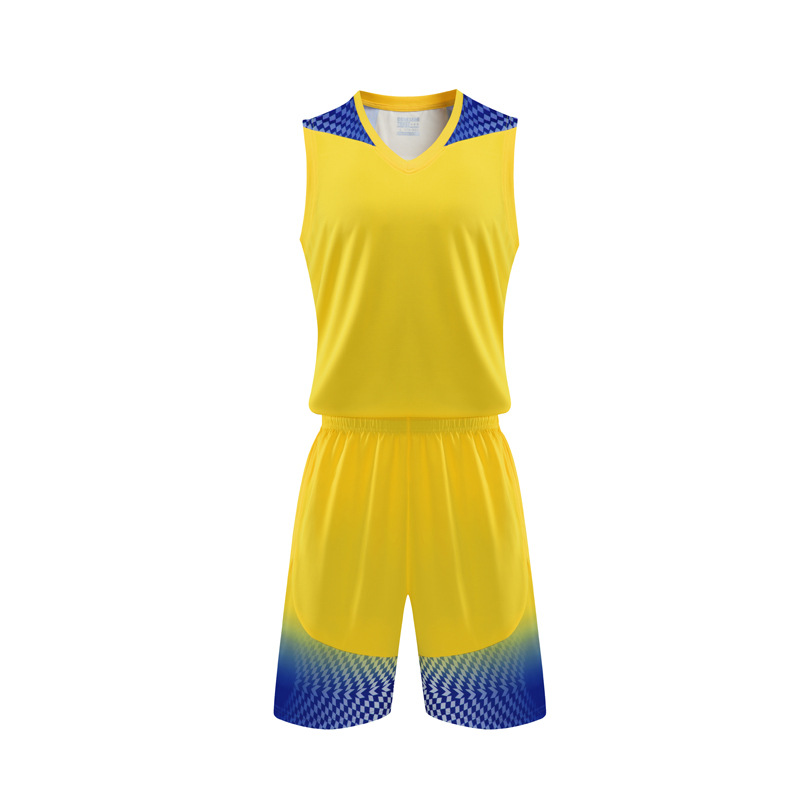 Men Custom Sublimated printing cutting yellow Basketball Uniform of men accept the logo added