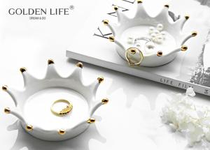 Quality Ceramics Gold Plating Crown Disc Fashion Creative Personality Jewelry Storage Dish Storage Dish Cake Plate Snack Tray Ce wholesale