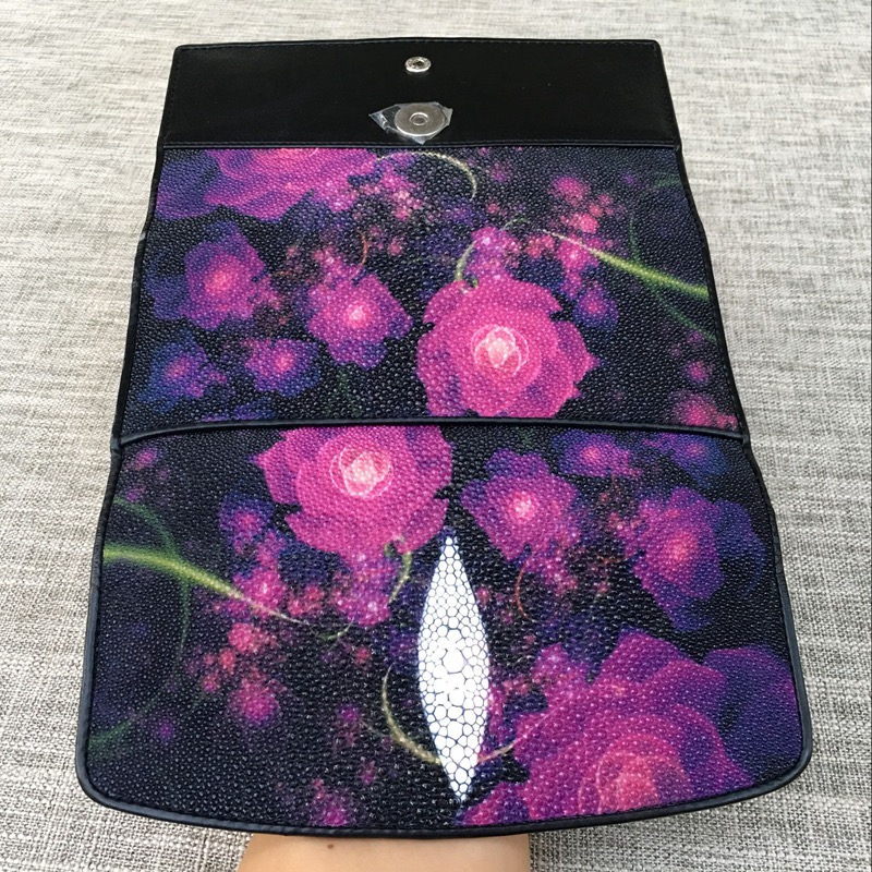 Thailand Authentic Stingray Skin Women's Large Wallet Genuine Leather Female Flower Clutch Purse Lady Card Holder