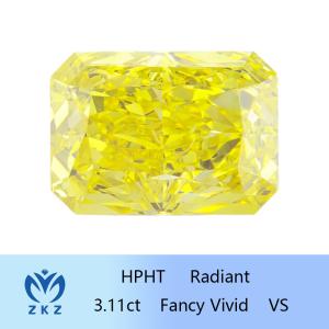 Quality Excellent Cut Radiant Shaped Yellow Lab Grown Diamonds 3ct+ VS IGI Certified HPHT Synthetic Diamond wholesale