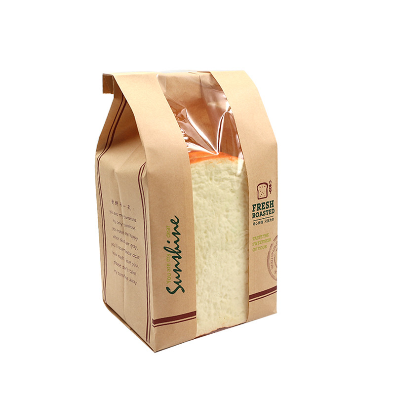 Brown Kraft Food Packaging Paper Bags With Window Spot Varnishing