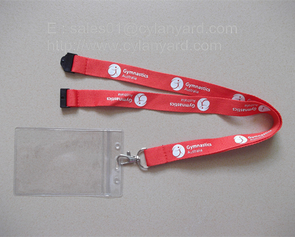 Small wholesale custom polyester neck ribbon with plastic badge pouch