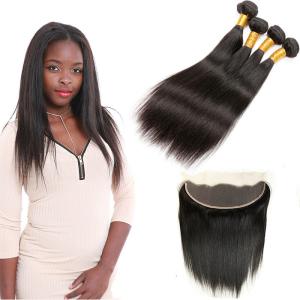 Quality Double - Drawn Strong Weft Indian Human Hair Bundles 13 * 4 Lace Frontal wholesale