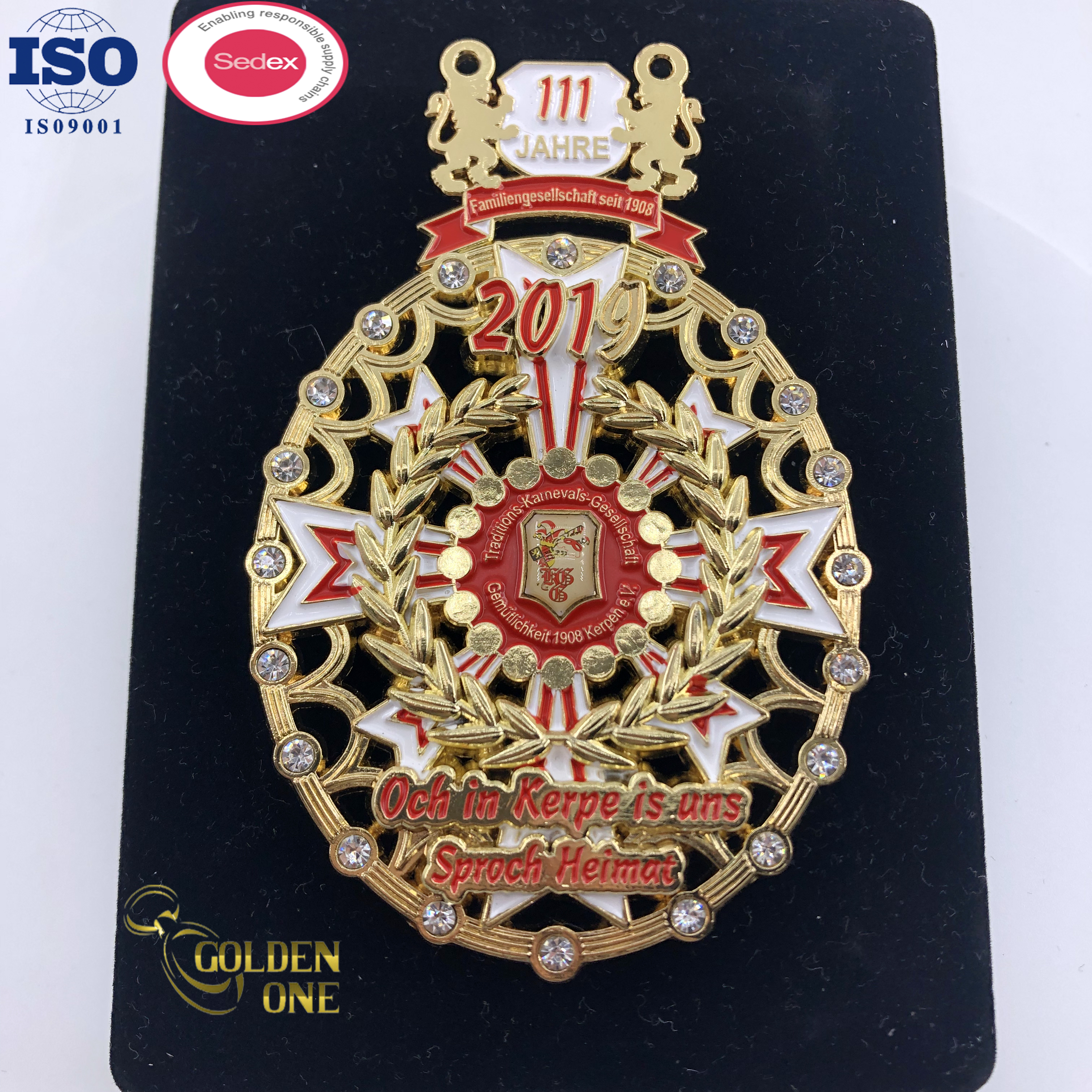 2D Zinc Alloy Enamel Fiesta Carnival Medals Customized Rhinestone Metal Medal With Ribbon