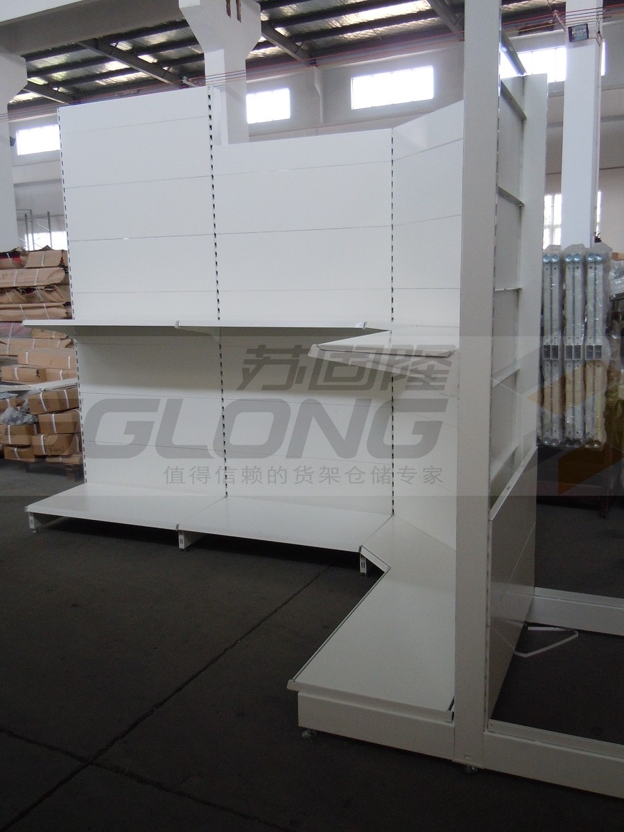 Supermarket Wall Gondola Shelving Corner Rack High Performance 100kg - 150kg Capacity