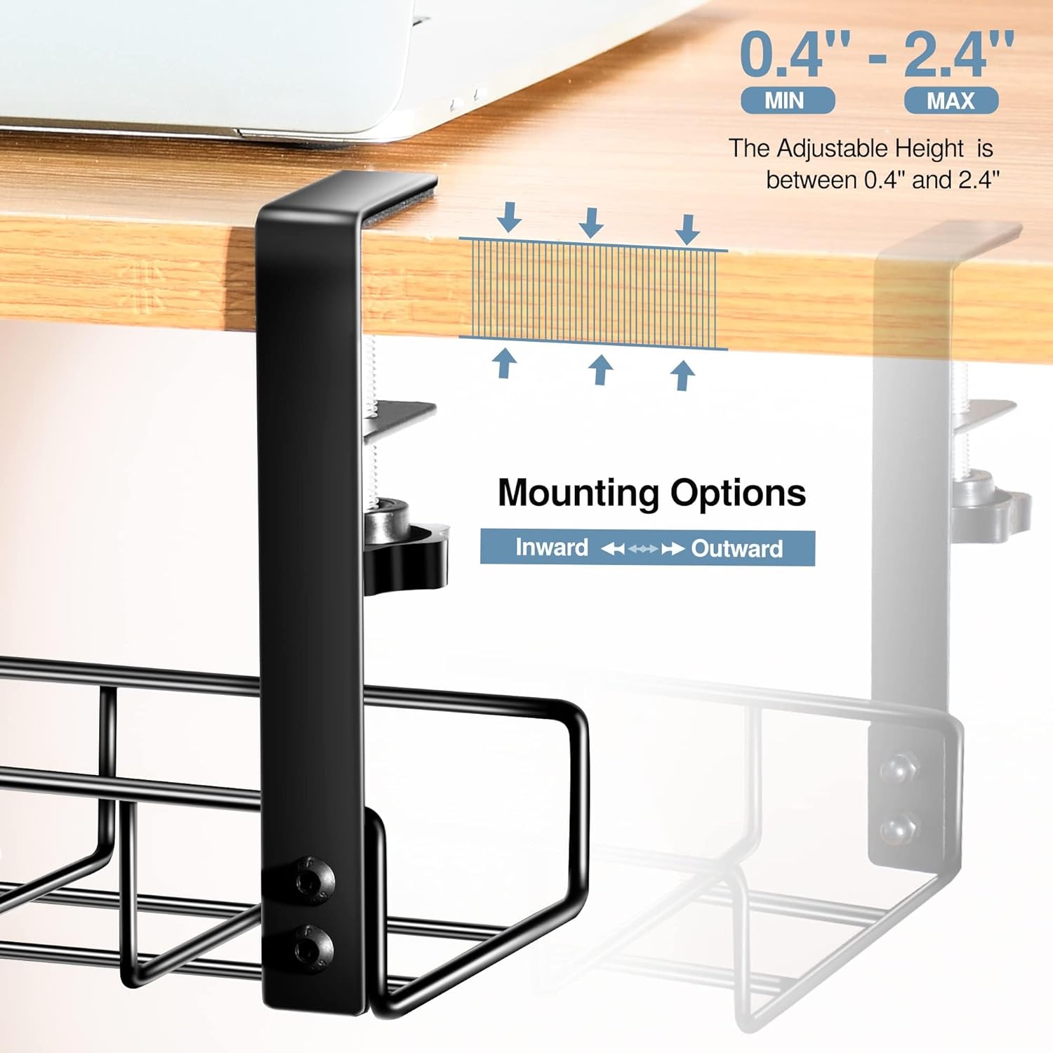 Black Powder Coating Under Desk Cable Tray Sample Time 5-7 Days No Drill with Clamp