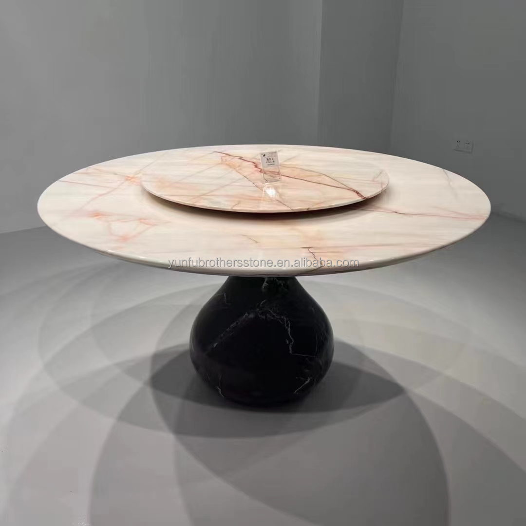 Custom White Onyx Marble Matt Finish Modern Luxury Round Dining Table with Red Veins