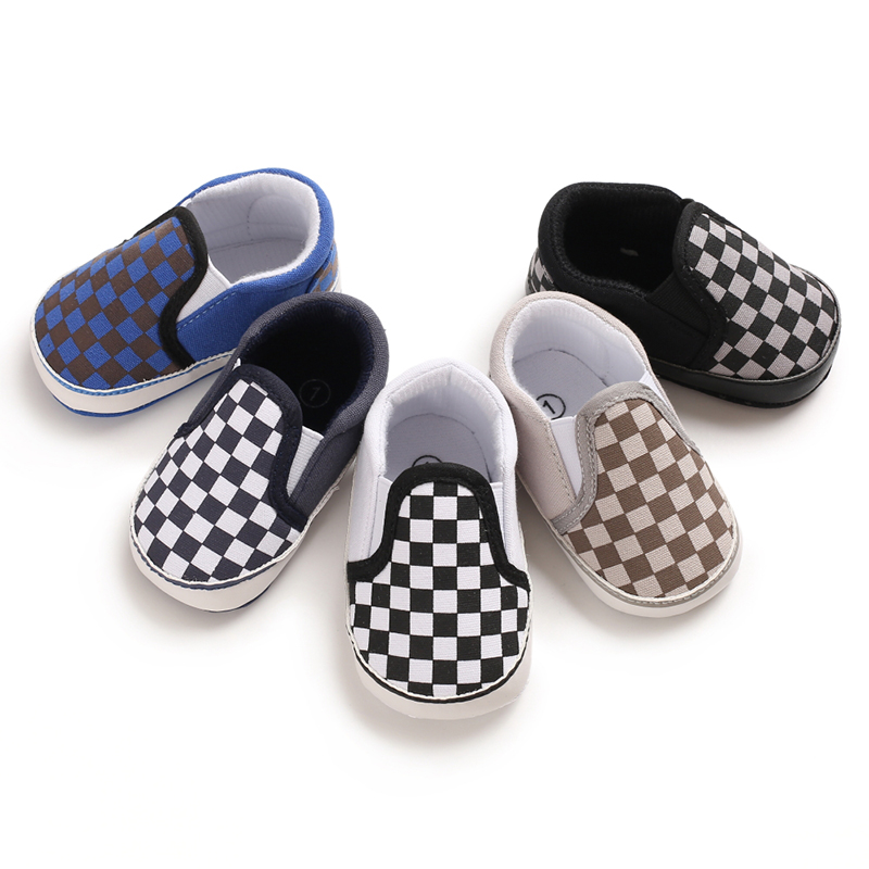 Hot sale Canvas Checkered breathable 0-2 years slip on infant baby boy shoes
