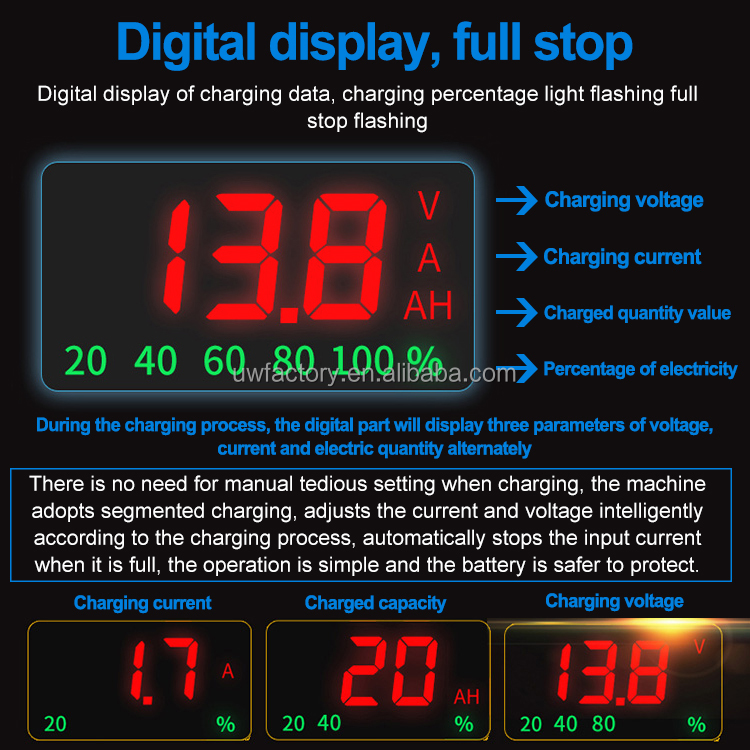 Electric Vehicle Lead Acid Battery Charger with 125W Output Power 12V 6A 12V 8A 12V 10A Pulse Repair