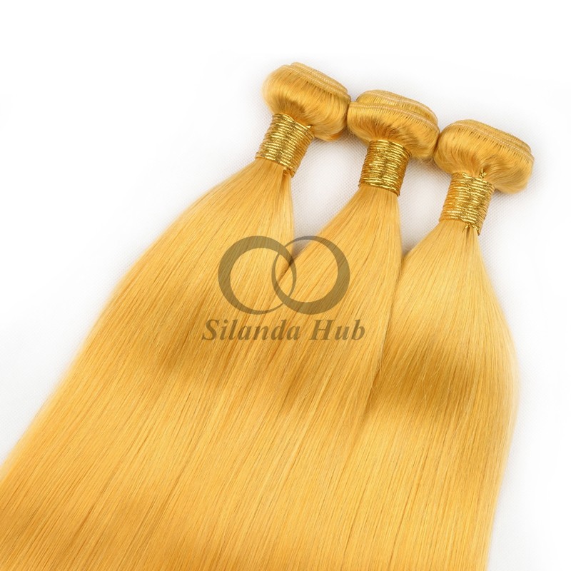 Yellow Straight Remy Human Hair Bundles Sew In Weave Bundles Brazilian Bundle Deals