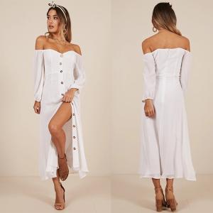 Quality Women Clothing Long Sleeve Sorrento Dreaming Dress In White Linen Look wholesale