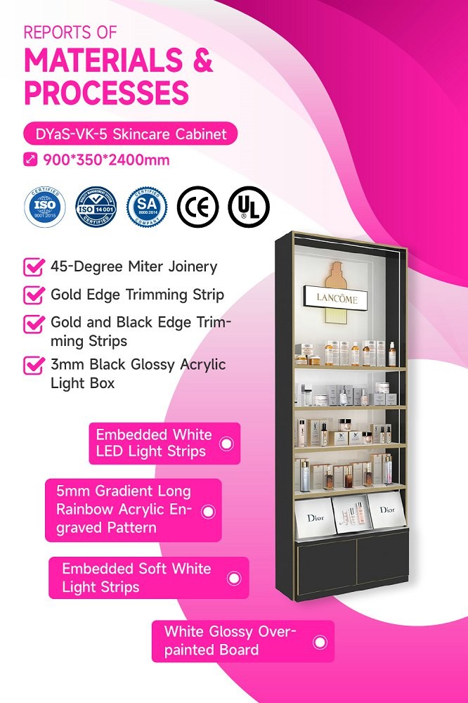 DYaS-VK-5 Skincare Display Cabinet with 3mm Acrylic Light Box and Engraved Pattern