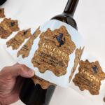 Custom Cork Wine Bottle Labels - Luxury Oak Design with Gold Foil Stamping