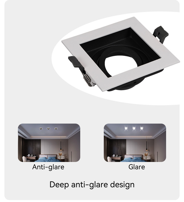 Anti-Glare GU10 MR16 Commercial Adjustable Recessed Spotlight Downlight Frame