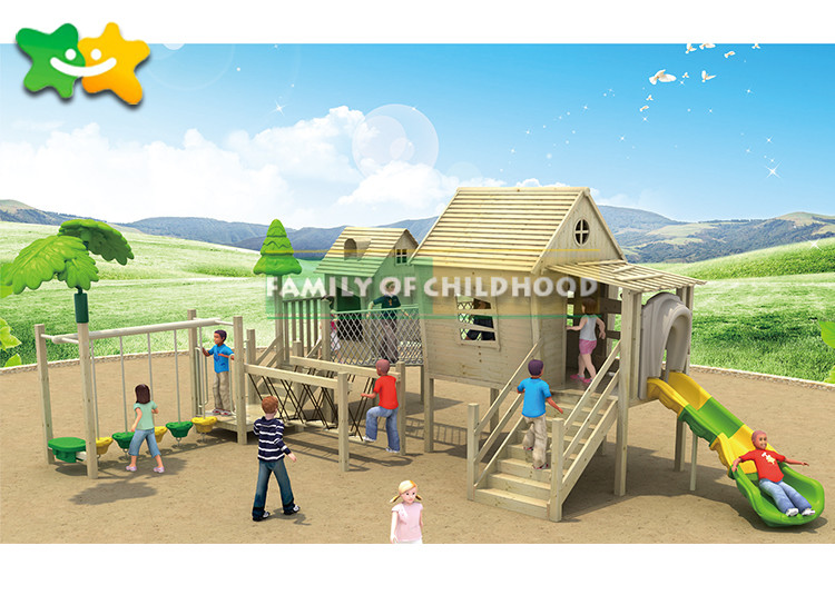 Multicolor Wooden Climbing Frame With Slide Backgrounds Burlywood UV Resistance
