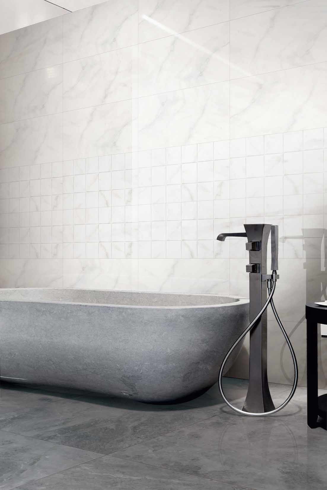 Carrara White Porcelain Bathroom Wall Tiles Indoor 30 X 60 Cm Size High Gloss