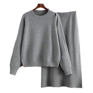 Quality Fall Sweater and Free Shipping for Fall Season 2024 New Loose Women's Round Neck Sweater Half Skirt Set wholesale