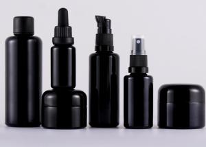 Quality Black Skin Care Packaging Cream Bottle Glass Skincare Packaging Cream Cosmetic Glass Jar and Lotion Bottle Set wholesale