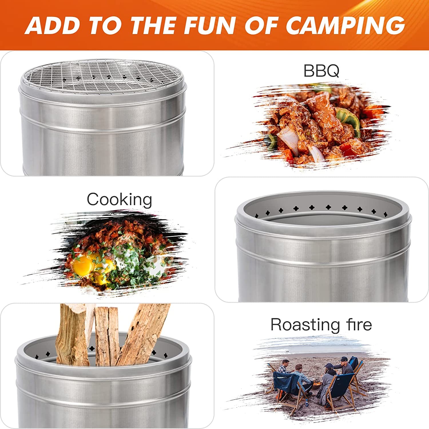 Wood Burning 304 Stainless Steel Portable Smokeless Fire Pit Bonfire Support Laser Cutting