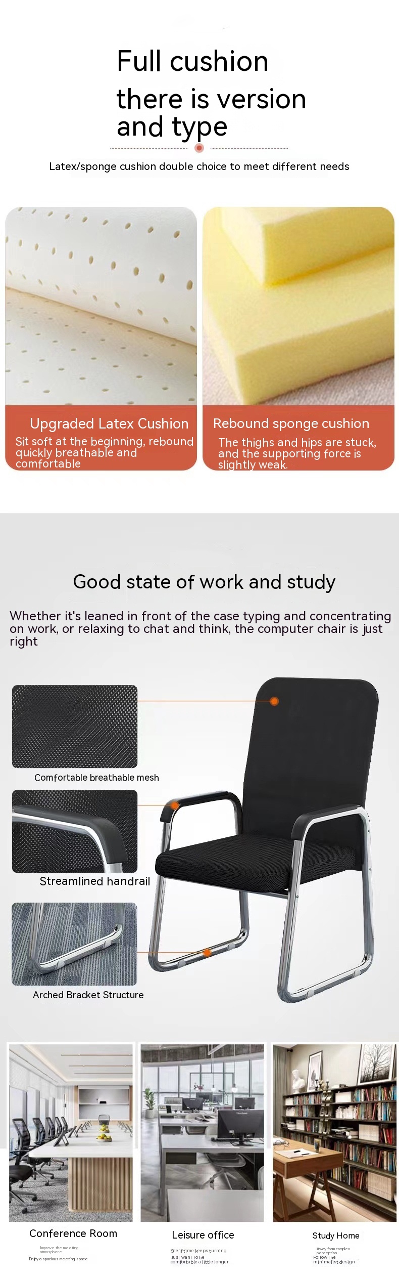 Stylish Office Computer Chair for Comfortable Sedentary Fixed Handrail Y Mail Packing