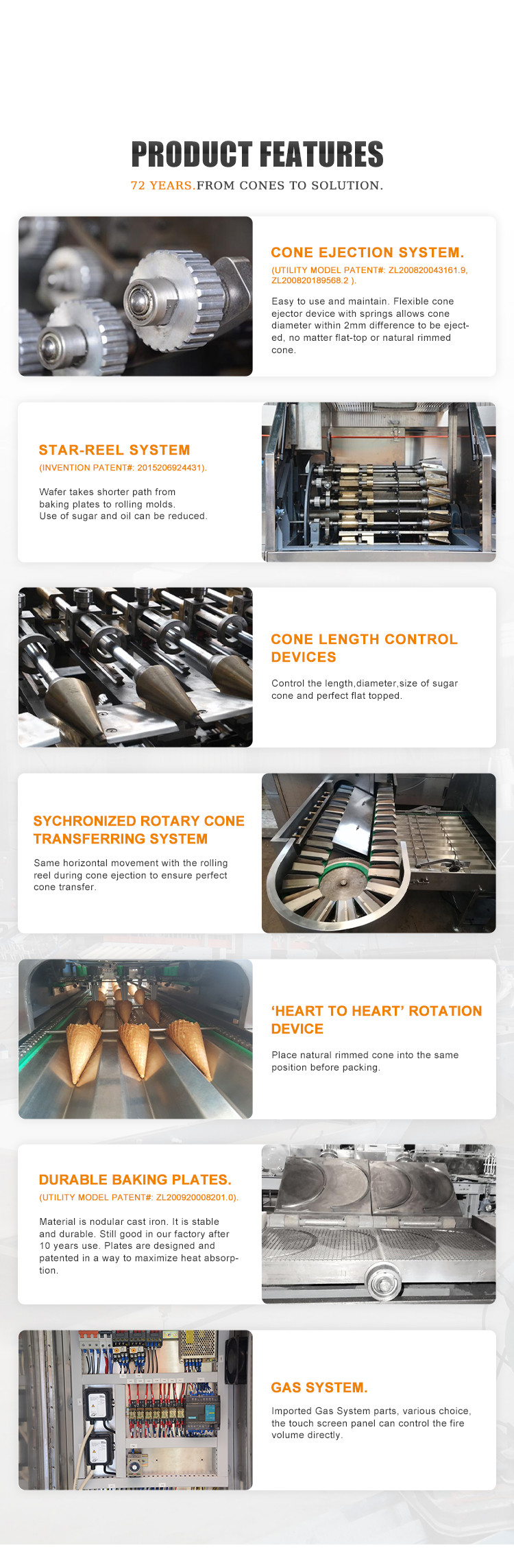 SS 1.5KW Ice Cream Cone Production Line 121 Baking Plates 11 Kg / Hour