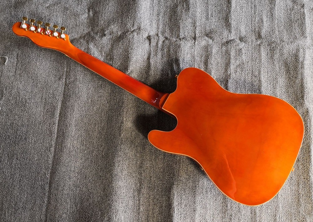 Custom orange TL hollow body f hole ebony fingerboard gold bridge electric guitar musical instrument shop