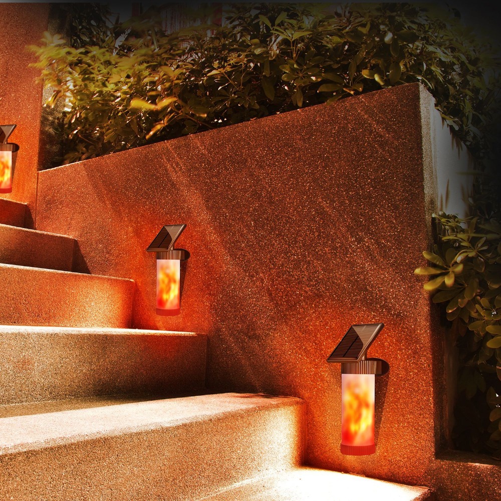 Solar Wall Lights Flickering Flames 102 LED Outdoor Decor Night Light