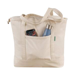 Quality Printed Zipper Canvas Tote Bag With Pocket Custom Logo wholesale