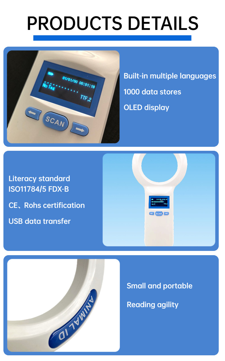 CE And ROHS Certified RFID Microchip Scanner For Animal Identification With Multiple Language Options