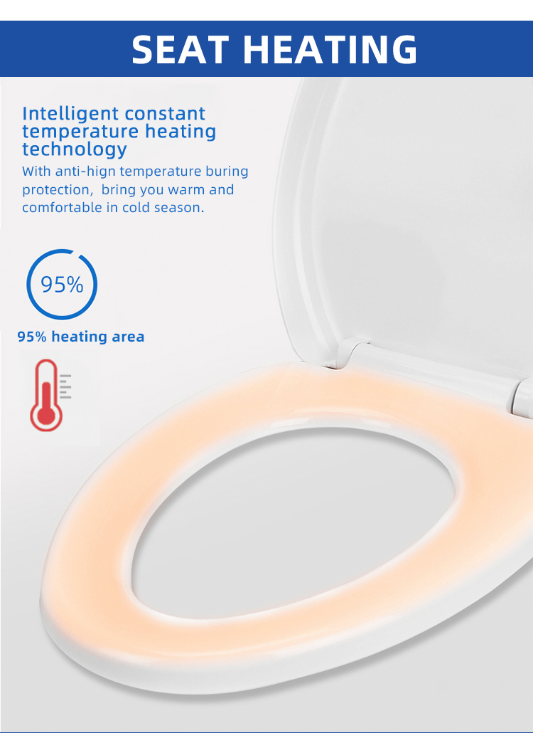 Smart Elongated Toilet Lid Covers Intelligent Constant Temperature Heating Technology