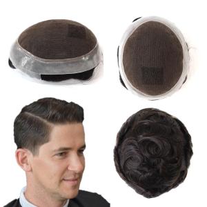 Quality Mens Toupee Human Hair Replacement System French Lace Poly Skin Hairpieces #1B Australia wholesale