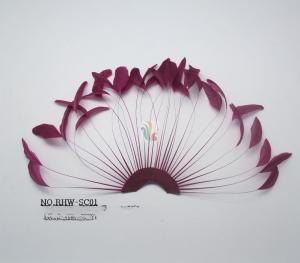 Quality Millinery Supplies Striped Coque Feather Hand Fan 15x15cm Length wholesale