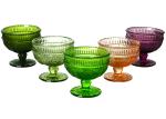 250ml Lead Free Solid Colored Ice Cream Cups , Embossed Vintage Ice Cream Glass