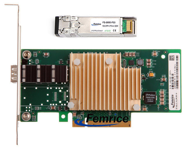 Femrice 10G Gigabit Ethernet Server Interface LAN Card Single SFP+ Fiber Port INTEL 82599 Chipset With MM Transceiver