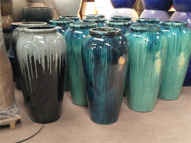 Round Glazed Flower Green Plant Blue Ceramic Outdoor Pot