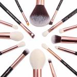 Jessup 15pcs Rose Gold Makeup Brushes Natural Hair Cosmetic Brush Kit