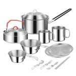 Hot Sale 304 Stainless Steel Outdoor Camping Cookware Mess Kit Portable Picnic