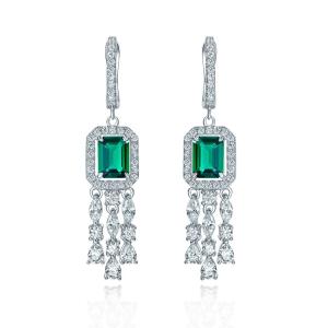Quality Real Sterling Silver 925 Green Baguette CZ Diamond Long Hoop Earrings for Unisex Wear wholesale