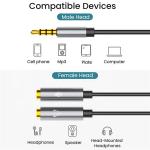 Y Splitter 4 Poles Stereo Mic 1 Male to 2 Female 3.5mm Jack Audio Cable for