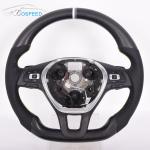 Black Leather Golf Mk8 Vw Racing Steering Wheel Carbon Fiber Grey Stripe