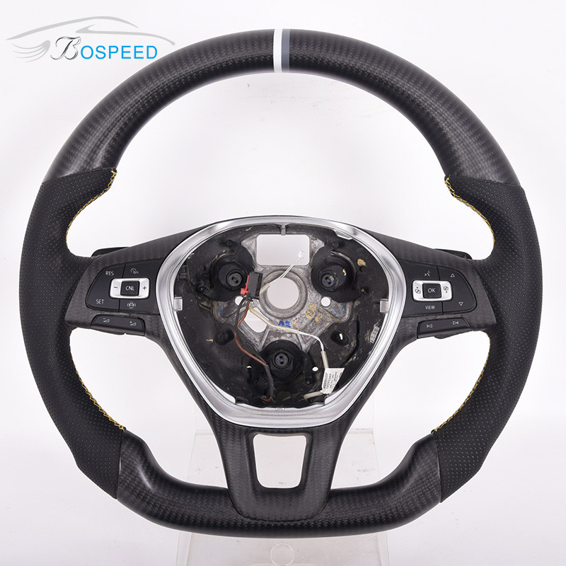Black Leather Golf Mk8 Vw Racing Steering Wheel Carbon Fiber Grey Stripe