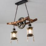 American Design Glass Chandelier Retro Cafe Wooden Lamp Gear Industrial