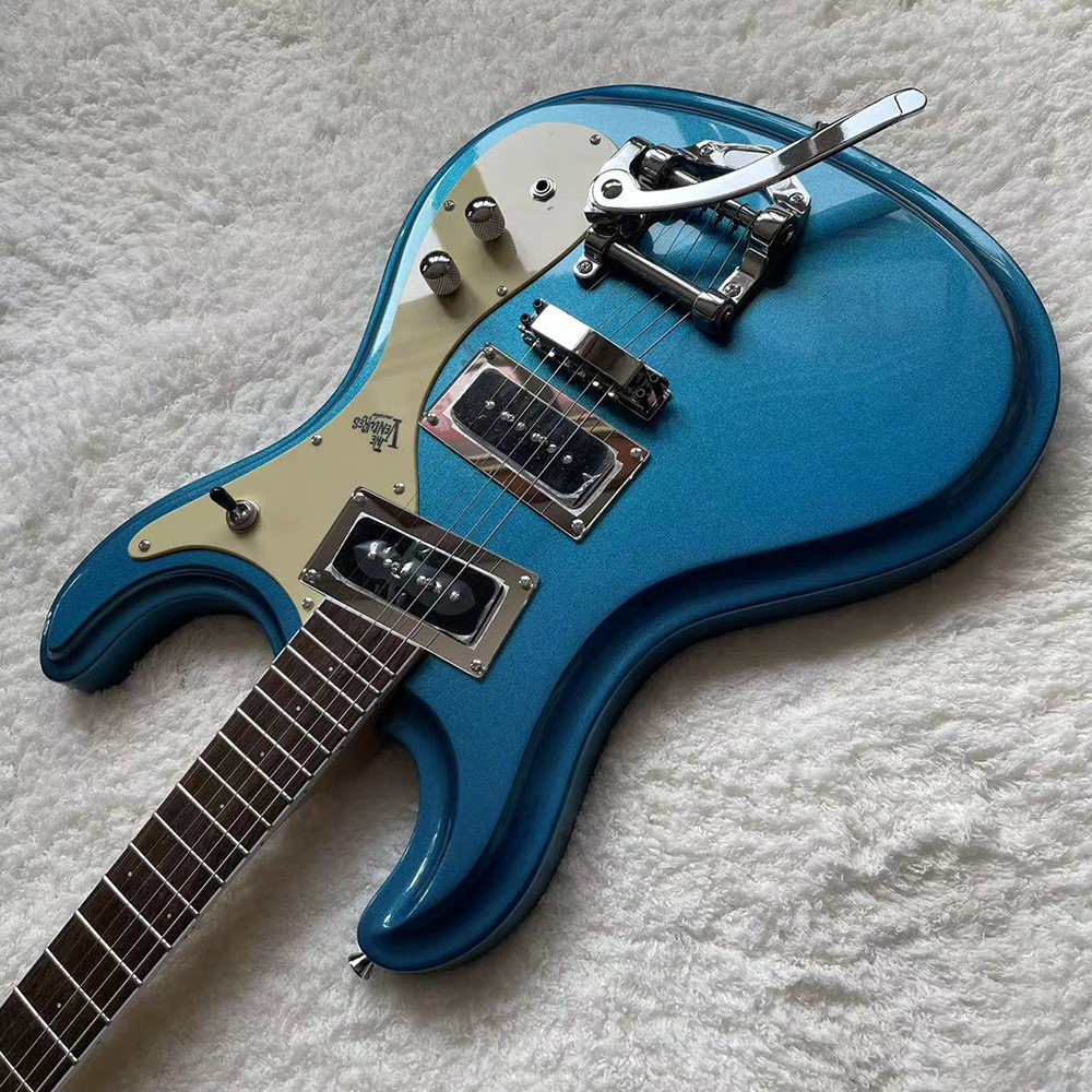 Custom 1966 Ventures Mosrite Zero Fret JRM Johnny Ramone Electric Guitar Tremolo Tailpiece in Blue Color