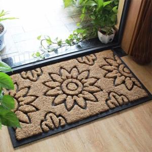 Quality Beautiful Flat Door Mat , Coconut Fiber Doormat Embossed Sunflower wholesale