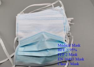 Quality Non Toxic 3 Ply Earloop Medical Mask , Anti Pollution Disposable Blue Mask wholesale