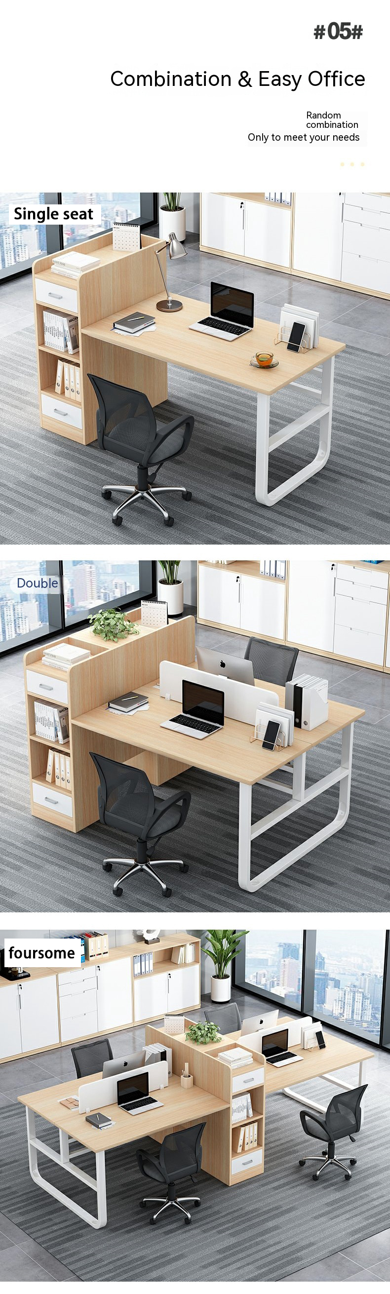 2 Seater Office Furniture Staff Table Modular Workstation with Drawer in Modern Style